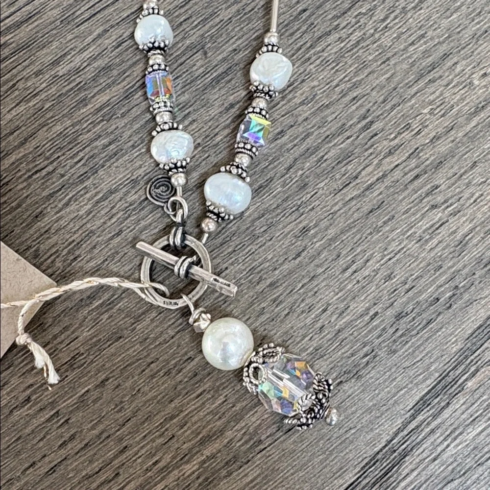 NWT Freshwater Pearl & Swarovski crystal drop nugget toggle necklace, NEW